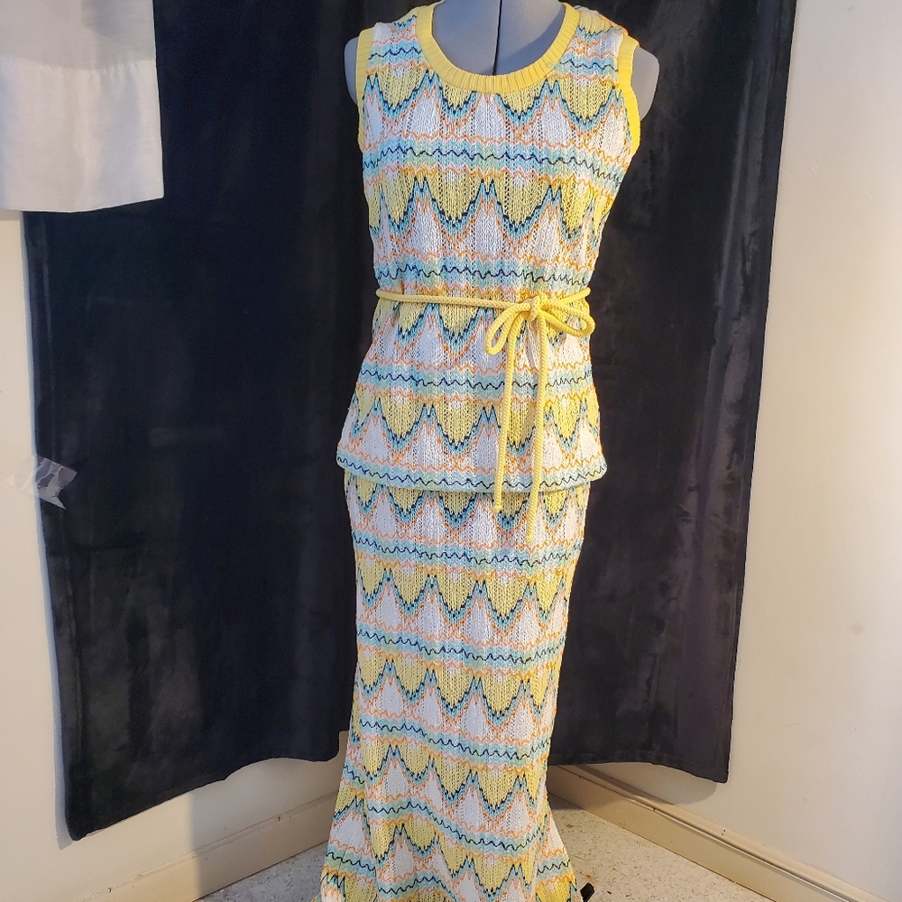 Vintage custom knitted blouse & long skirt set